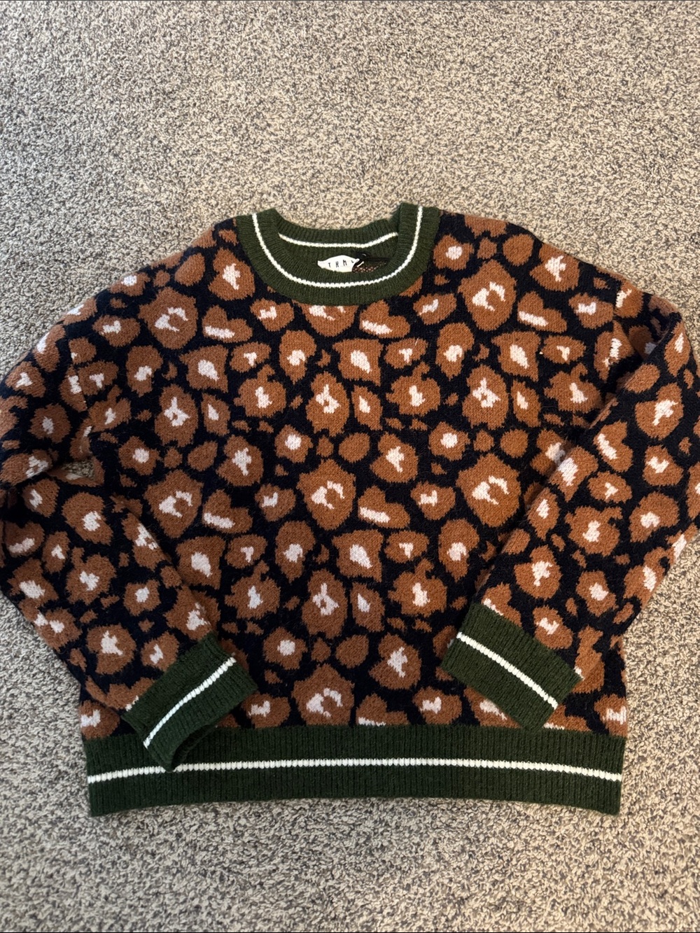 THML Leopard Print Crewneck Sweater in Brown and Black